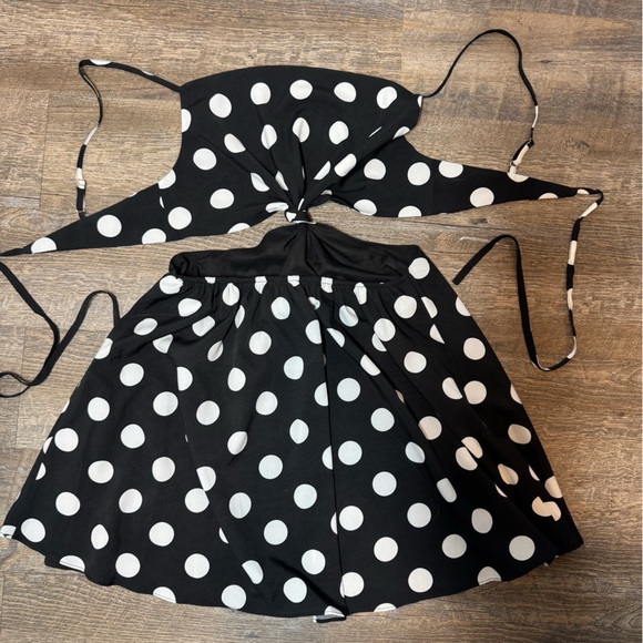 Vici Black Dress with White Polka Dots and Front Cutout - Picture 9 of 15